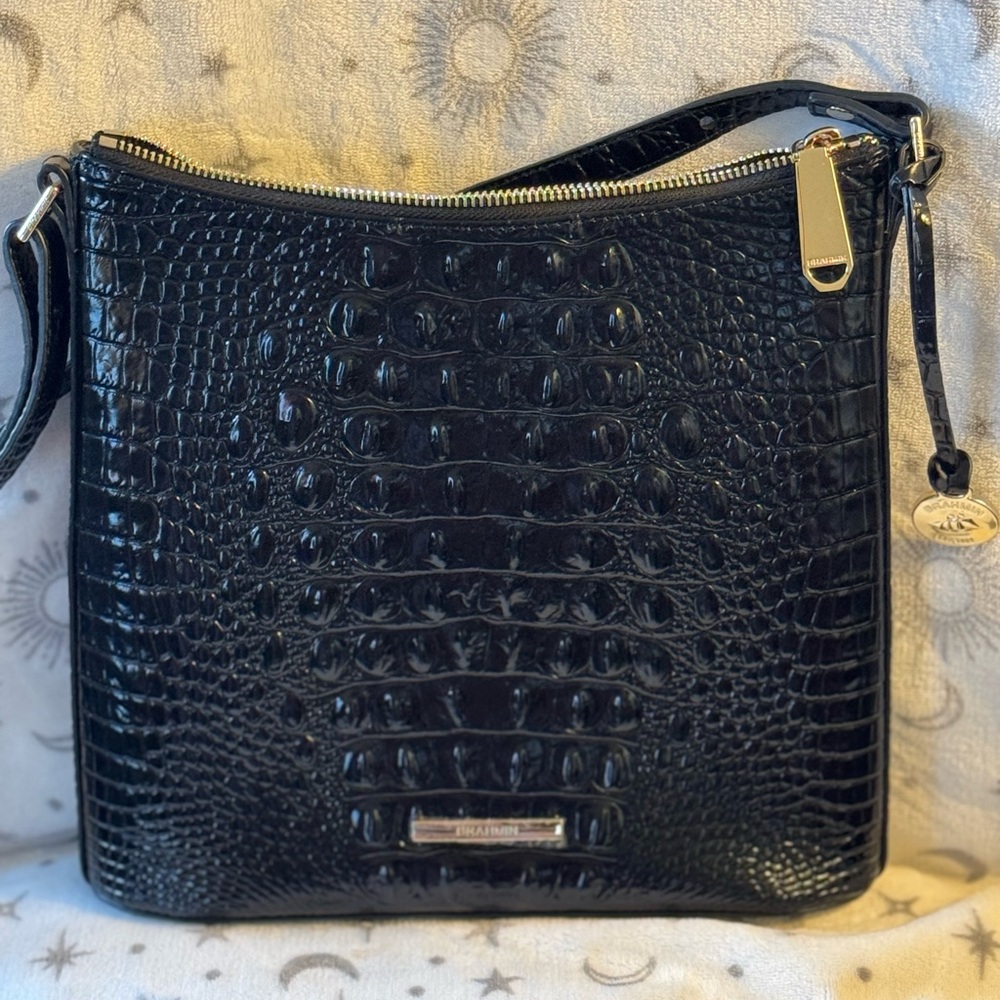 Brahmin Black Leather Crocodile Shoulder Bag